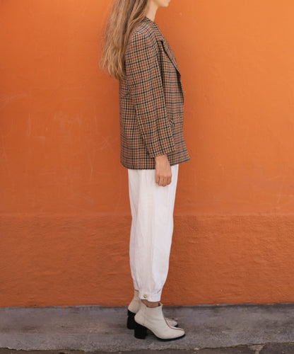 Plaid Wool Vintage Women's Blazer — fabric close-up