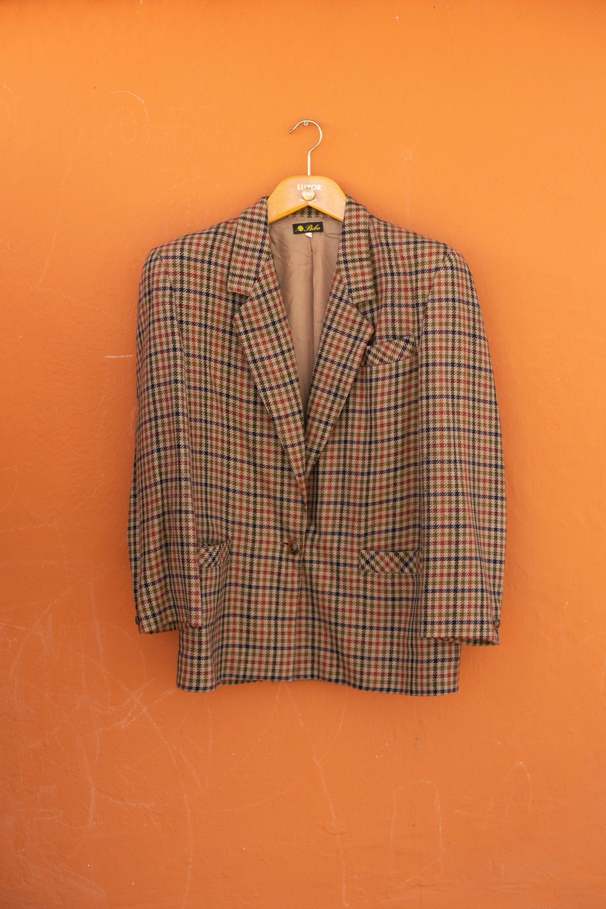 Vintage smart wool plaid women blazer, Shepherd check jacket, Light academia blazer, Retro women's clothing, Wool formal jacket,