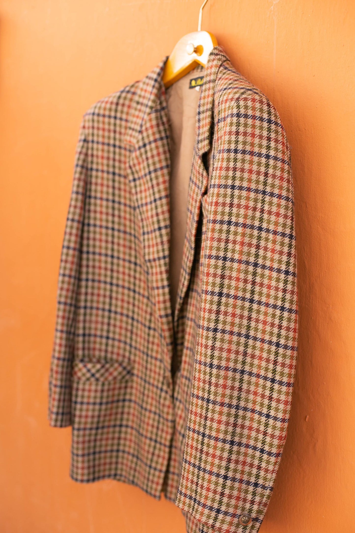 Vintage smart wool plaid women blazer