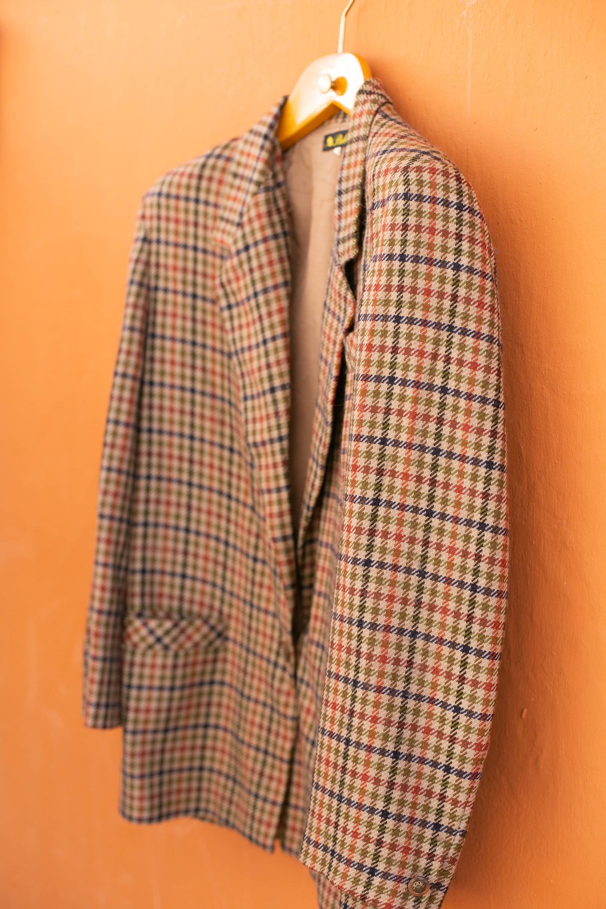 Vintage smart wool plaid women blazer