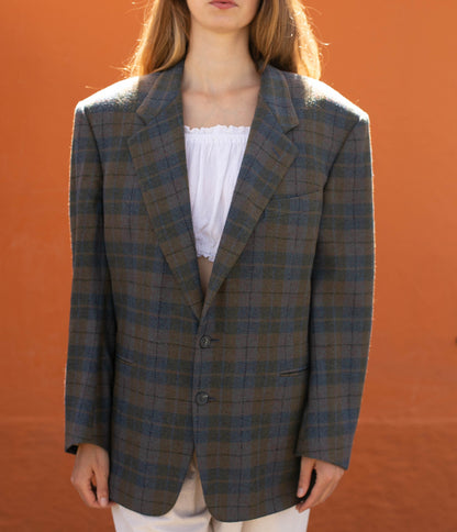 Plaid Virgin Wool Blazer Jacket — fabric close-up