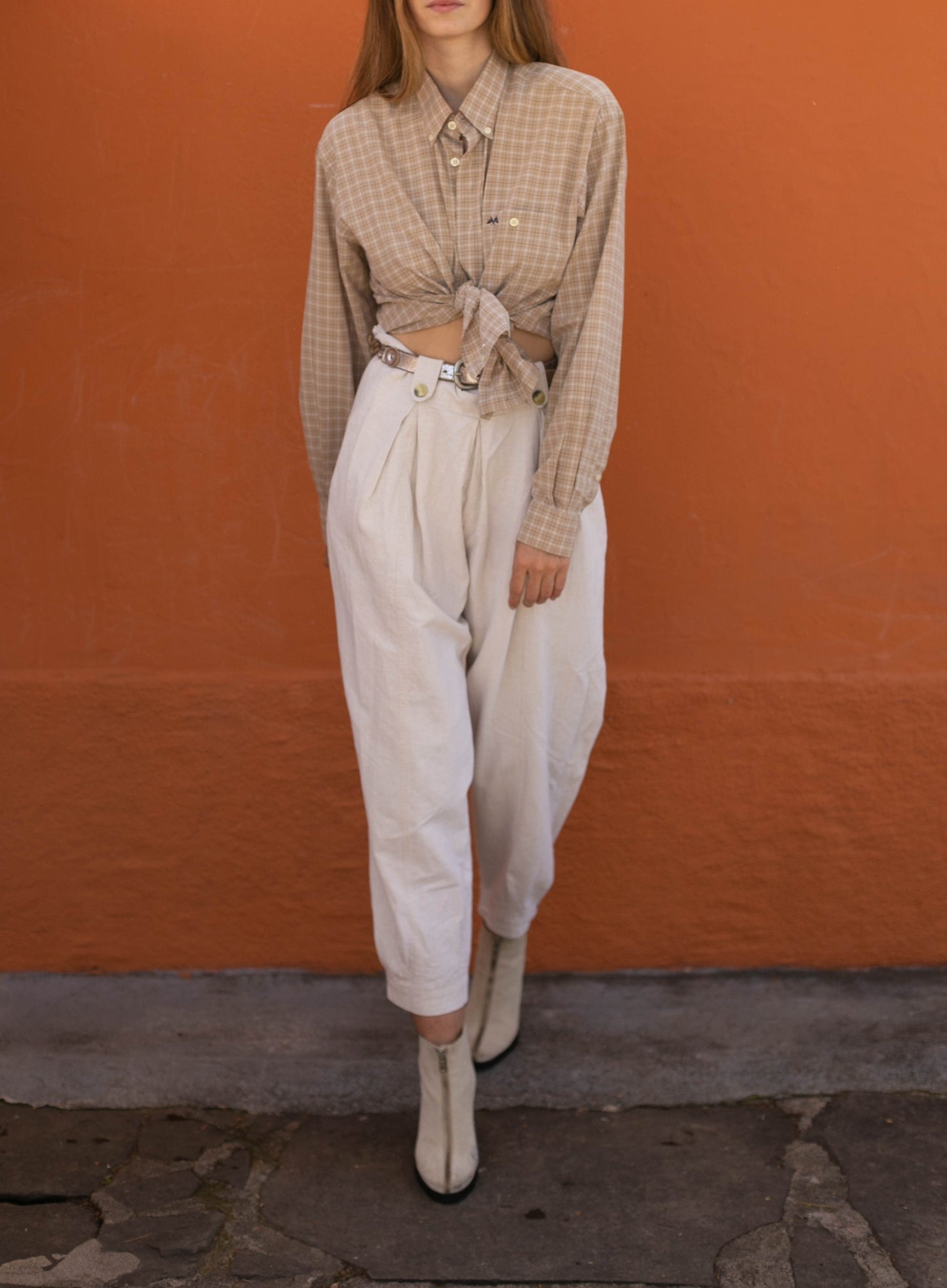 Vintage Thomas Burberry shirt, Beige button up blouse, Smart designer clothing