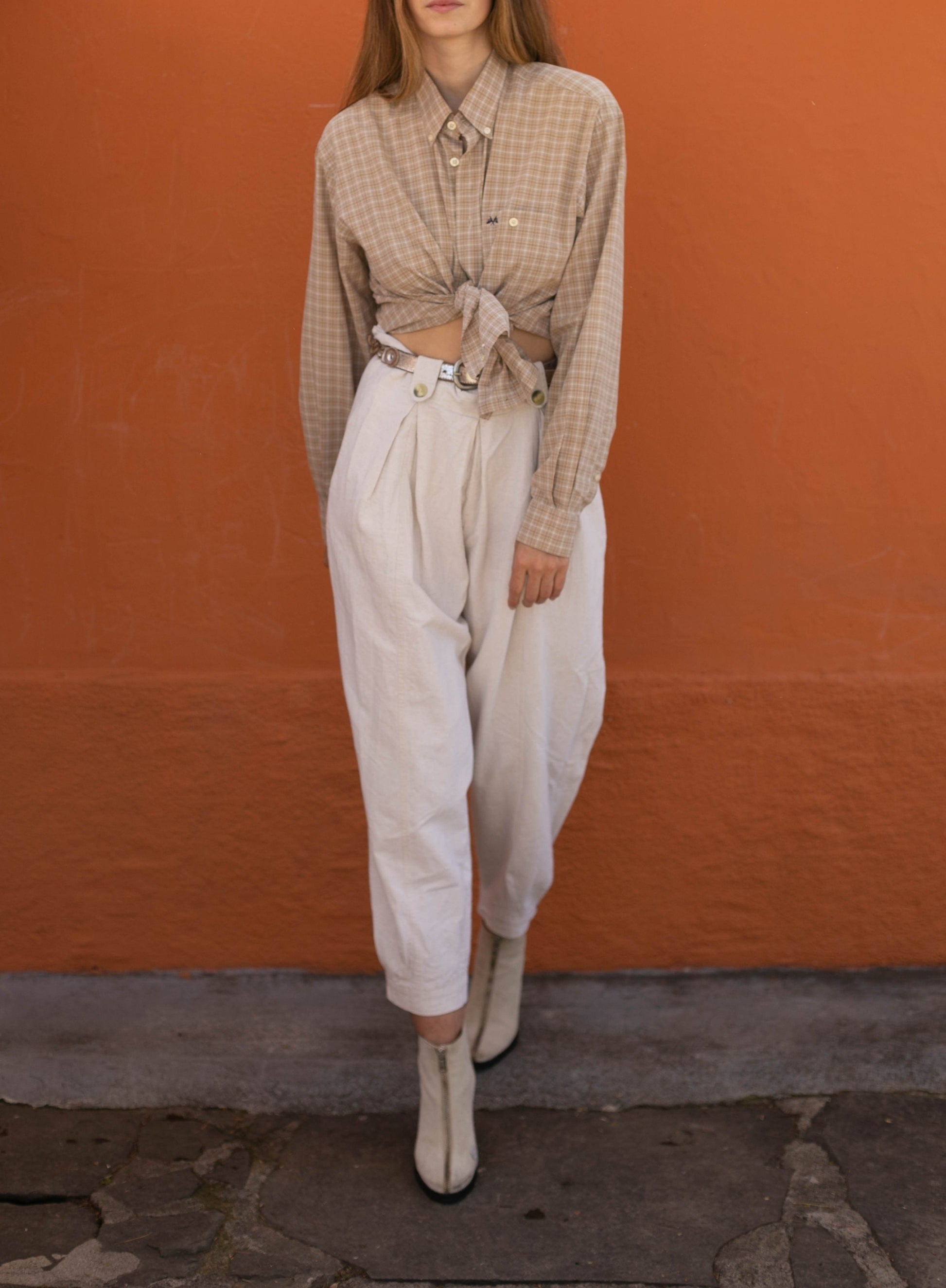Vintage Thomas Burberry shirt, Beige button up blouse, Smart designer clothing