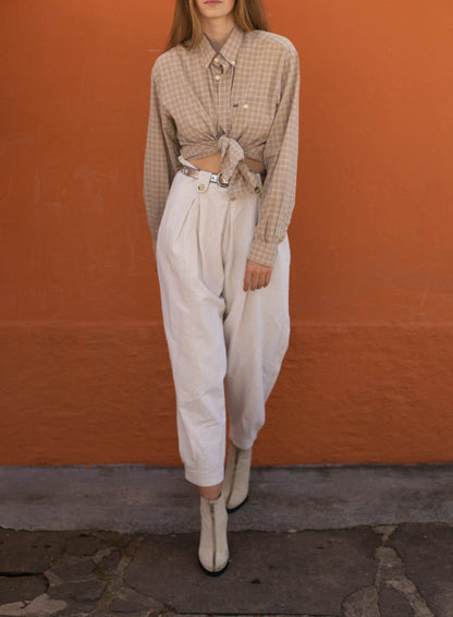 Vintage Thomas Burberry shirt, Beige button up blouse, Smart designer clothing