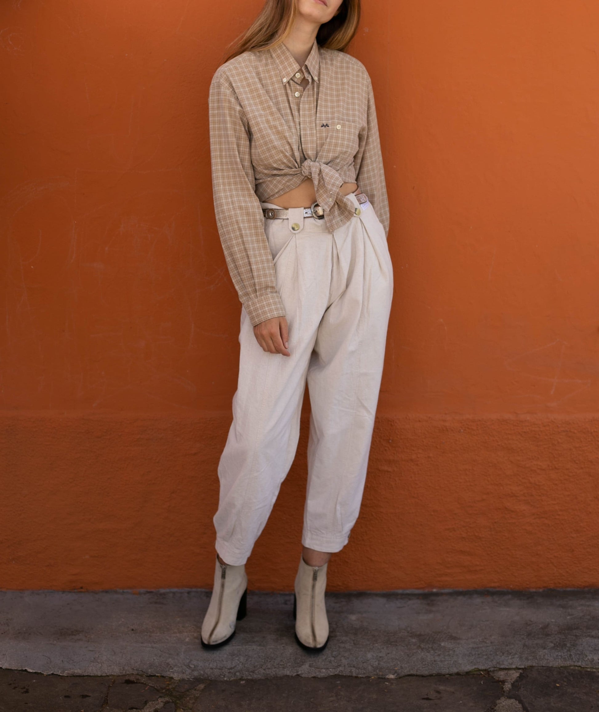 Vintage Thomas Burberry shirt, Beige button up blouse, Smart designer clothing