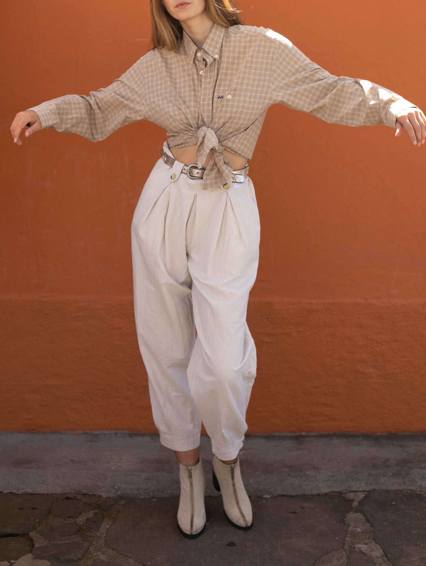 Vintage Thomas Burberry shirt, Beige button up blouse, Smart designer clothing