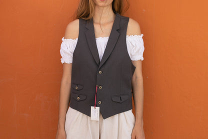 Vintage Grey Embroidered Gilet — detail