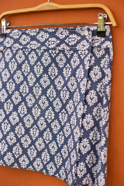Blue and White Jacquard Vintage Mini Skirt, Y2K Aesthetic