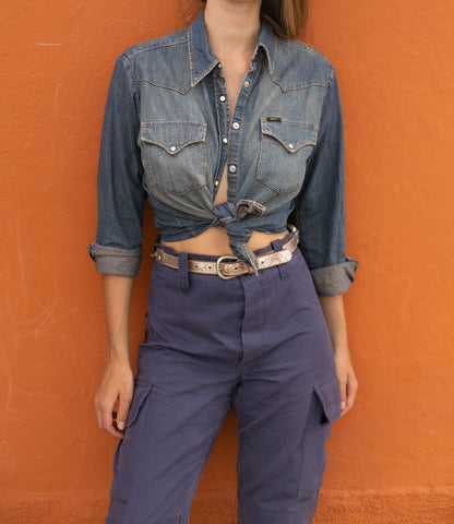 Denim Blue Vintage Button-Up Shirt — back view