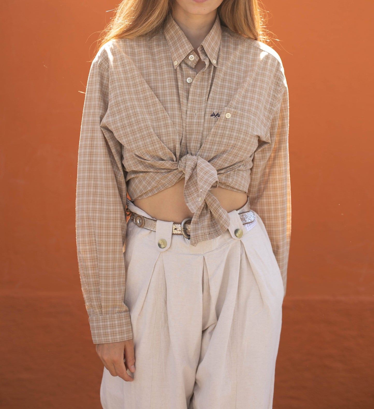 Vintage Thomas Burberry shirt, Beige button up blouse, Smart designer clothing