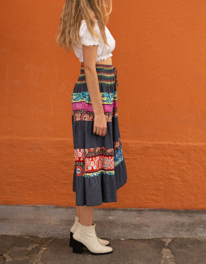 Floral Patchwork Maxi Skirt in Denim — additional view 7