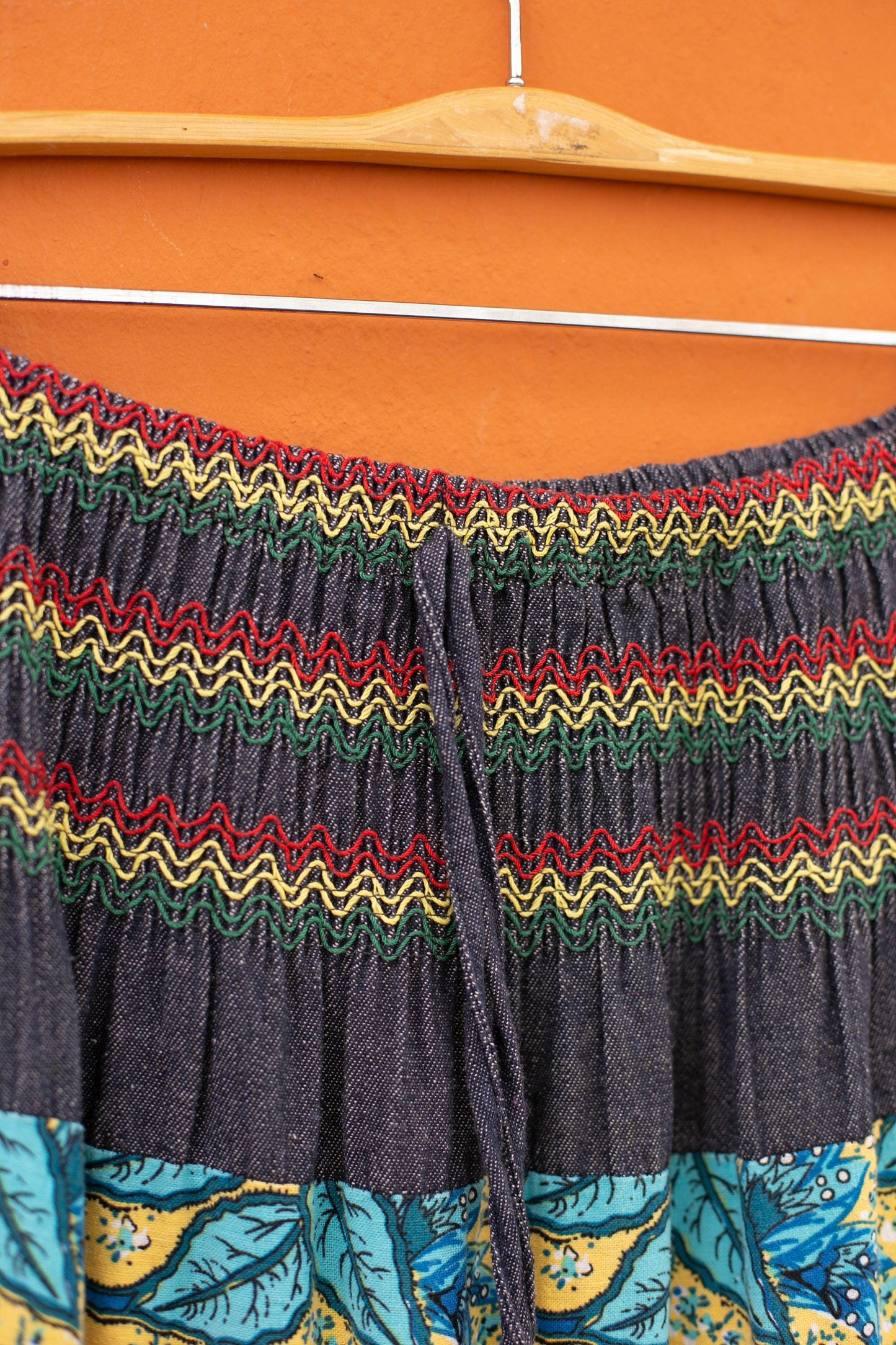 Vintage floral long skirt, Handmade patchwork skirt, Retro maxi skirt, Denim Ibiza style outfit, High waist hippie skirt