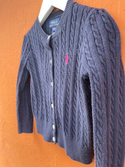 Classic Navy Blue Cotton Cardigan for Girls — fabric close-up