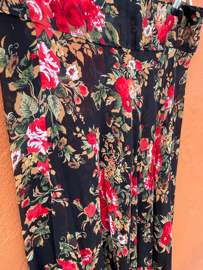 Black Floral Sheer Midi Skirt - Romantic Summer Fashion