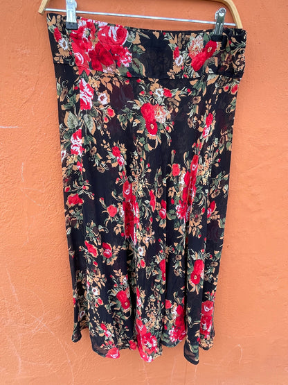 Black Floral Sheer Midi Skirt - Romantic Summer Fashion