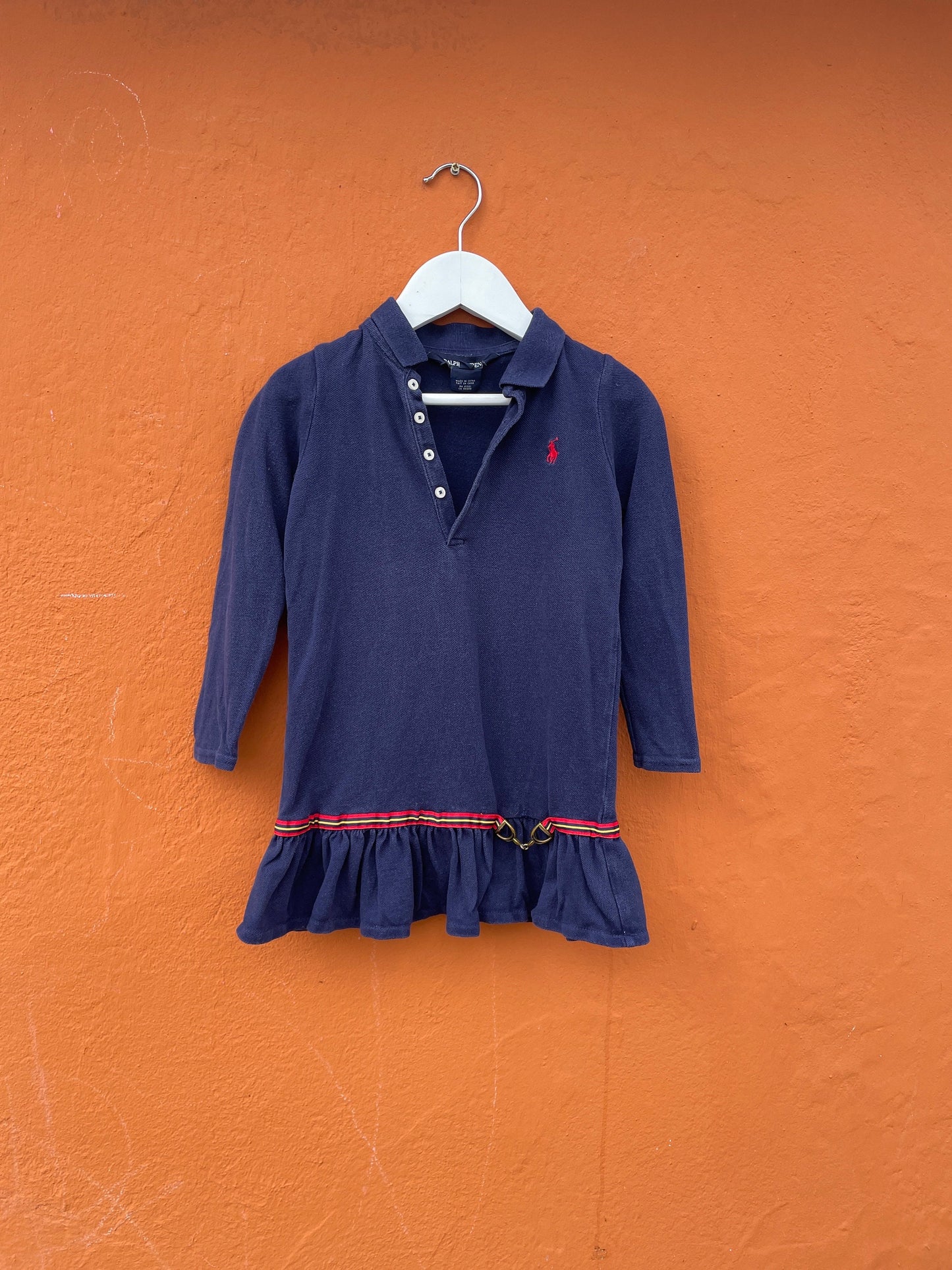 Ralph Lauren Navy Cotton Dress for Girls — back view