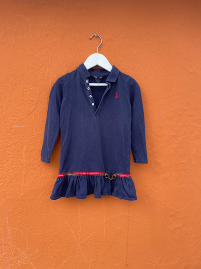 Ralph Lauren Navy Cotton Dress for Girls — back view
