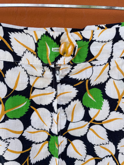 Vintage Blue Pencil Skirt With Leaf Pattern — additional view 8