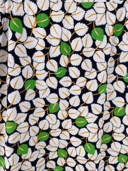 Vintage Blue Pencil Skirt With Leaf Pattern — additional view 10