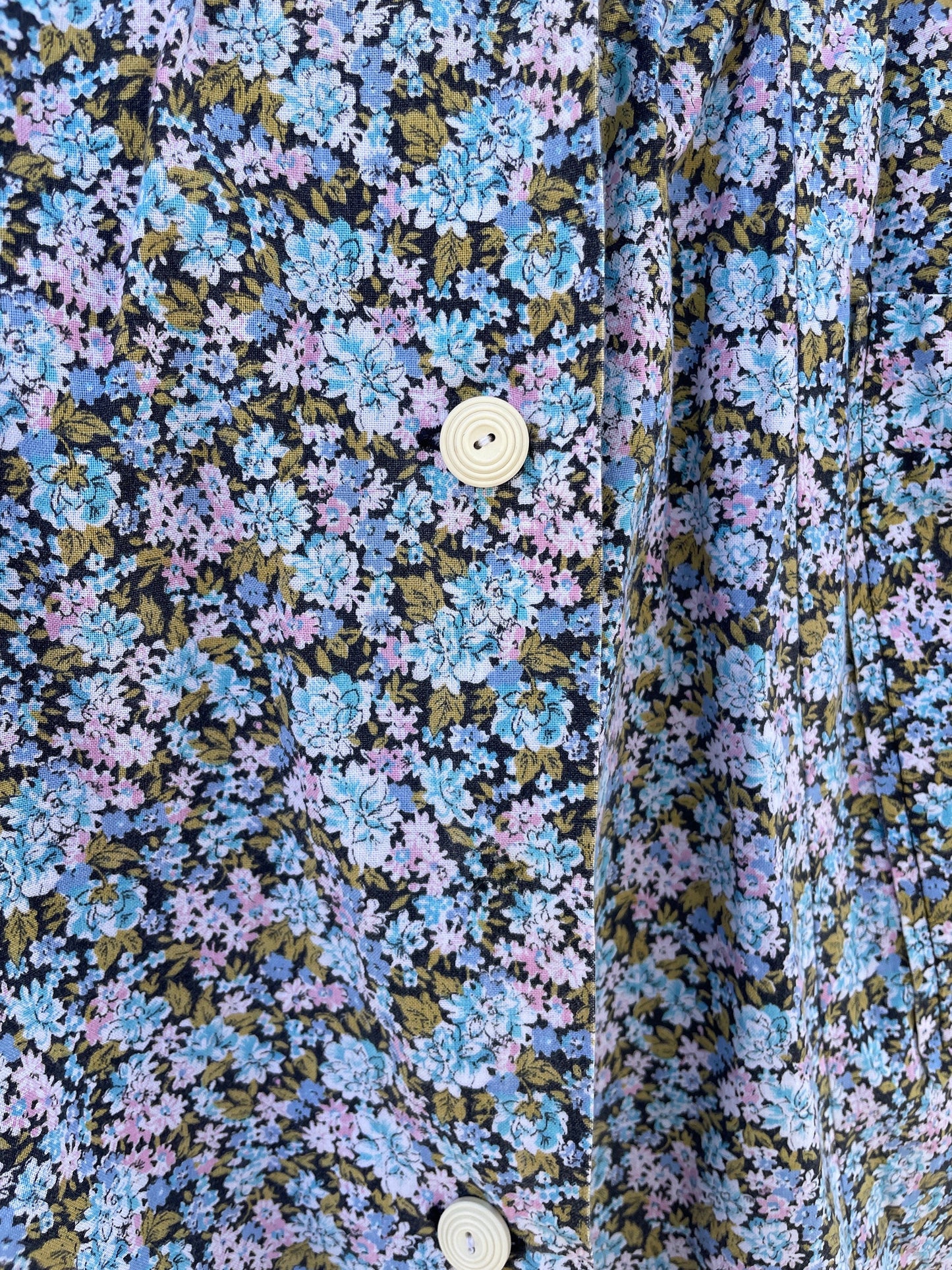 Handmade Blue Floral Vintage Skirt with Pockets