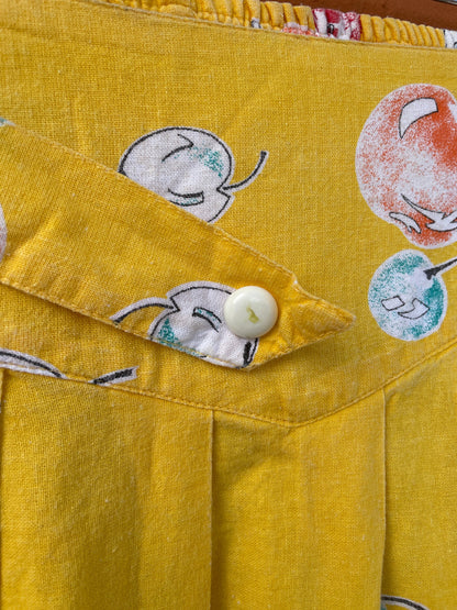Vintage Yellow Fruit Print Skirt with Pockets - Astroline