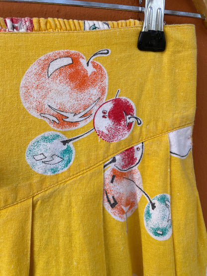 Vintage Yellow Fruit Print Skirt with Pockets - Astroline