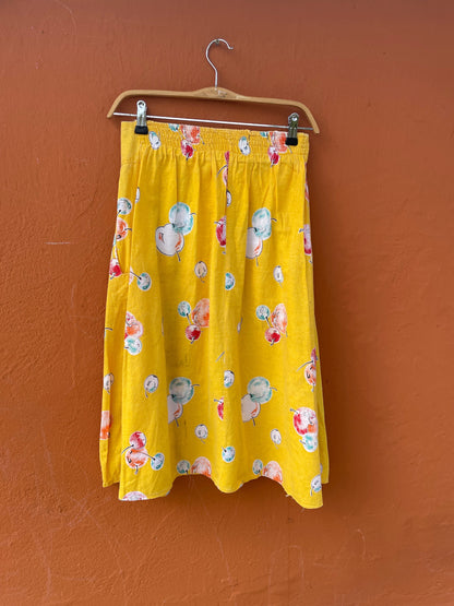 Vintage Yellow Fruit Print Skirt with Pockets - Astroline