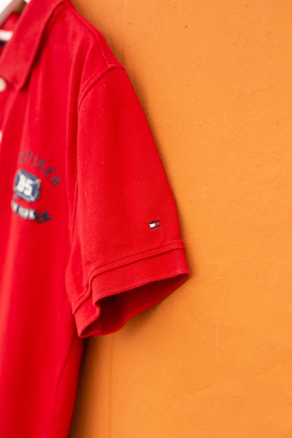 Tommy Hilfiger Kids' Red Polo Shirt — fabric close-up