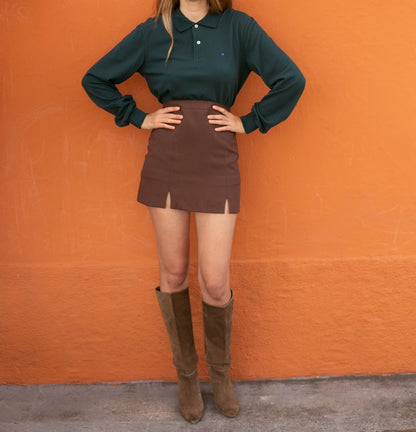 Dark Green Long Sleeve Polo Shirt — back view