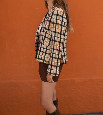 Vintage DAKS London Plaid Blazer — fabric close-up