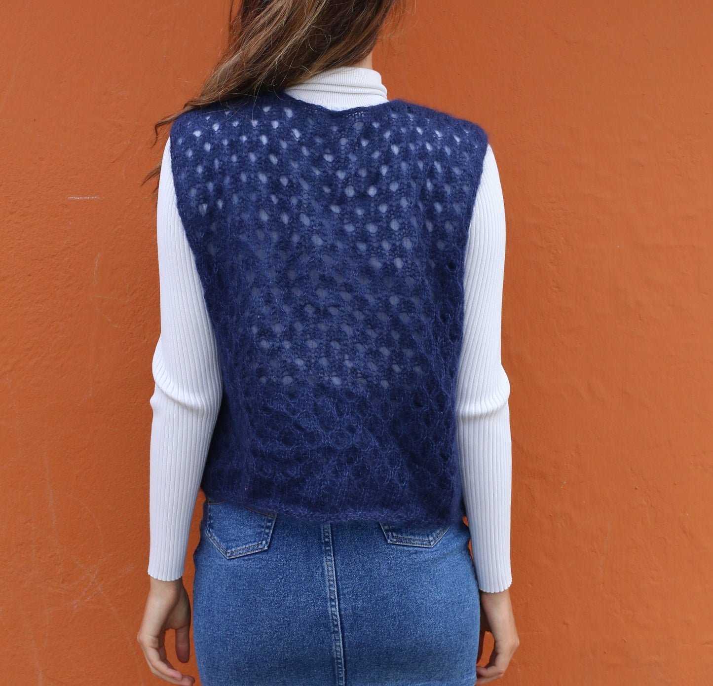Navy blue bolero, Handmade crochet vest, Vintage smart Spencer, Cottage core clothing, Dark marine blue UNISEX vest, Handknit vintage top