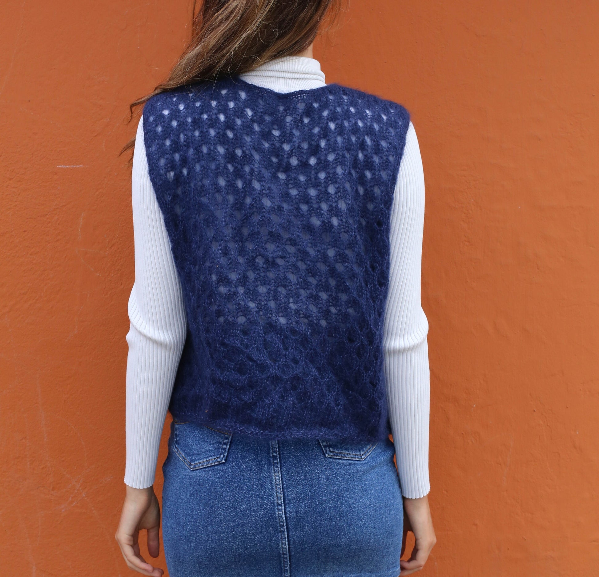 Navy blue bolero, Handmade crochet vest, Vintage smart Spencer, Cottage core clothing, Dark marine blue UNISEX vest, Handknit vintage top