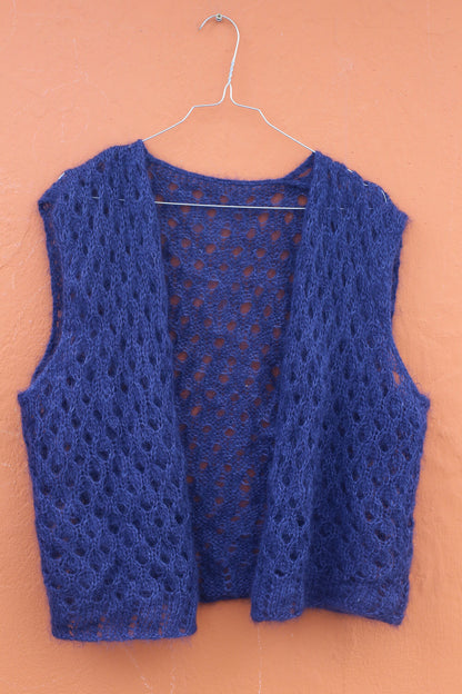 Navy Blue Handknit Crochet Bolero Vest — additional view 9