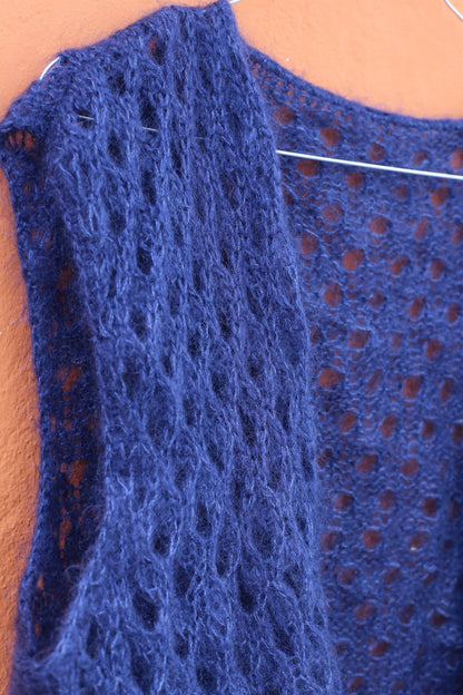 Navy Blue Handknit Crochet Bolero Vest — additional view 8