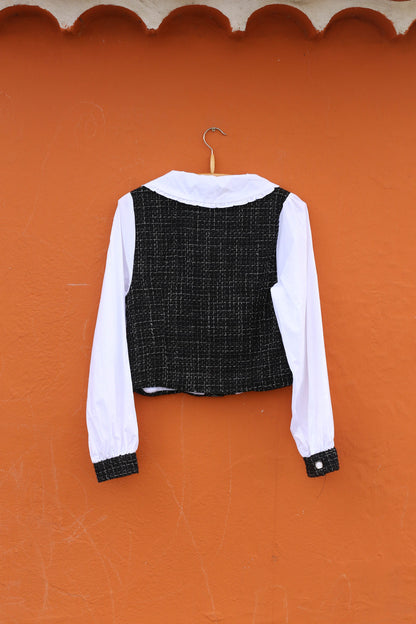 Chic Vintage Black & White Puff Sleeve Top — additional view 8