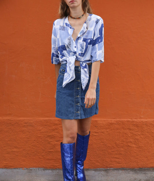 Vintage Blue Print Tunic - Artsy & Flowy Women's Top