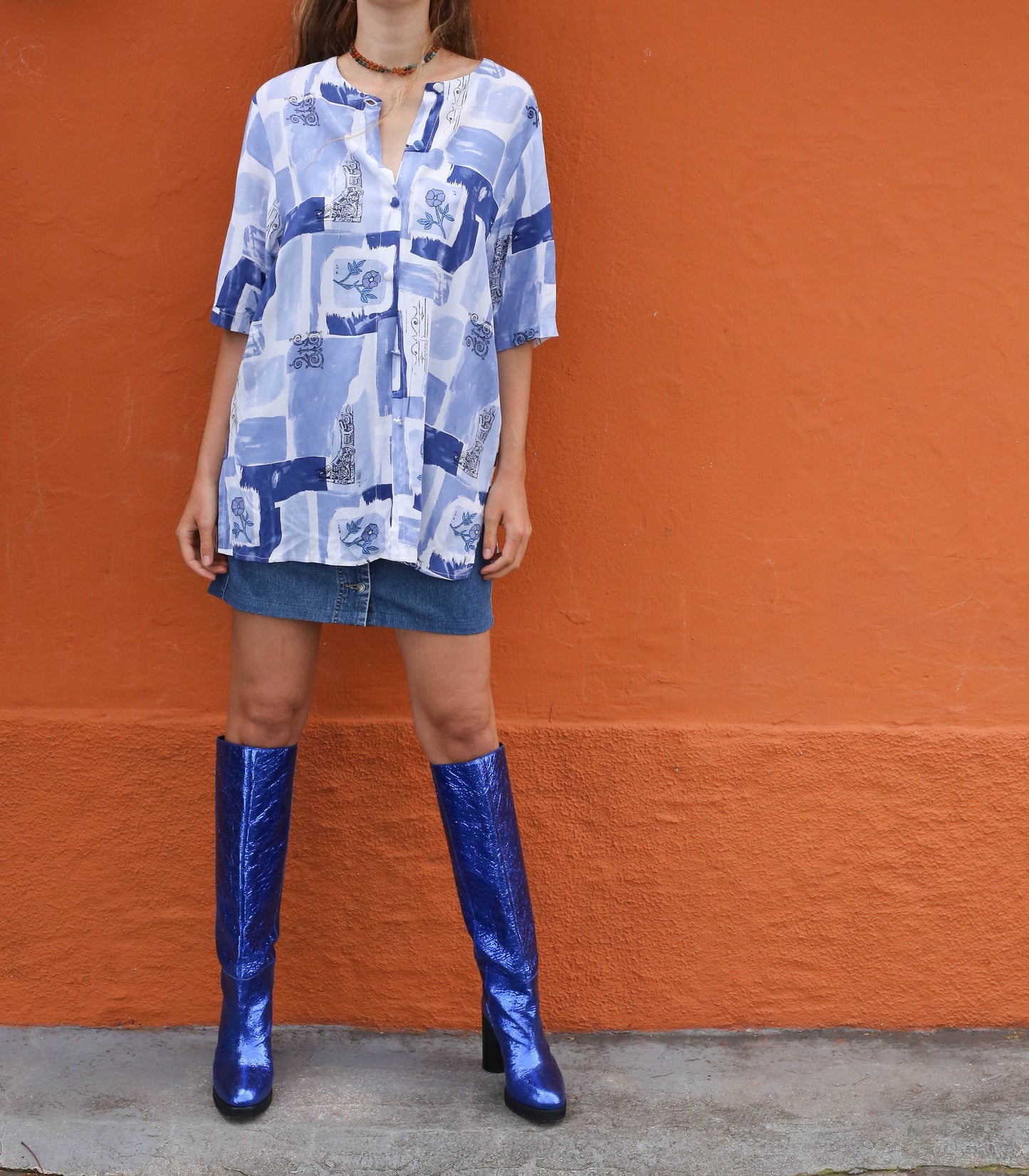 Vintage Blue Print Tunic - Artsy & Flowy Women's Top