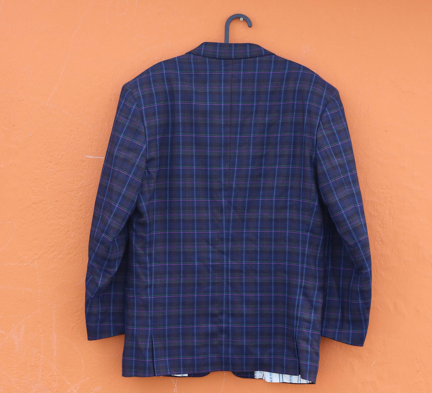 Vintage Dark Blue Plaid Wool Blazer — additional view 11
