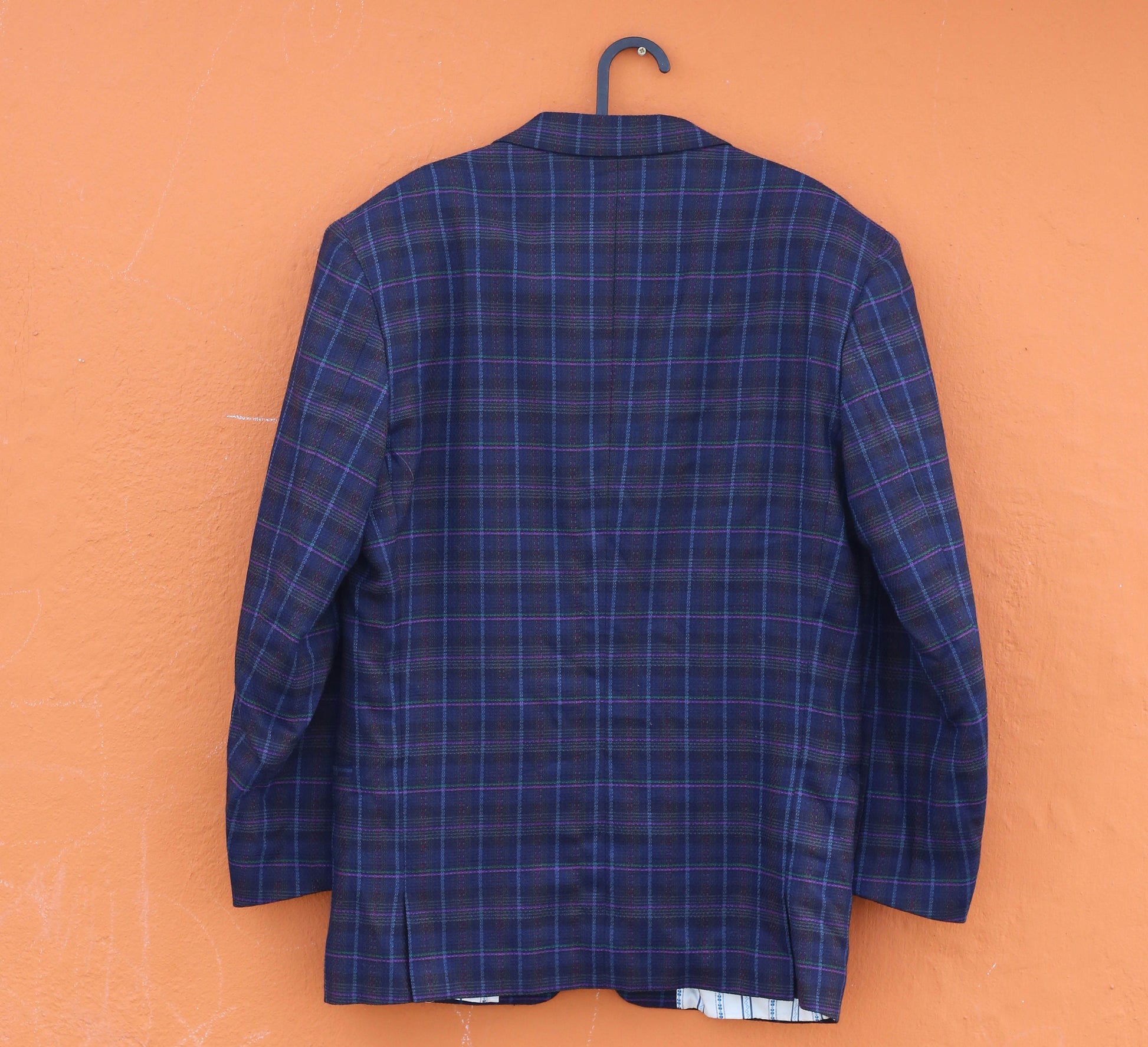 Vintage Dark Blue Plaid Wool Blazer — additional view 11