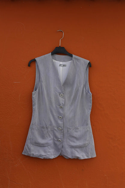 Grey Vintage 80s Gilet Vest, Italian Waistcoat