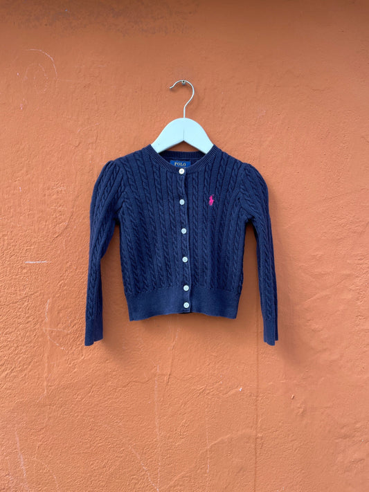 Classic Navy Blue Cotton Cardigan for Girls by Polo Ralph Lauren - Size 4T