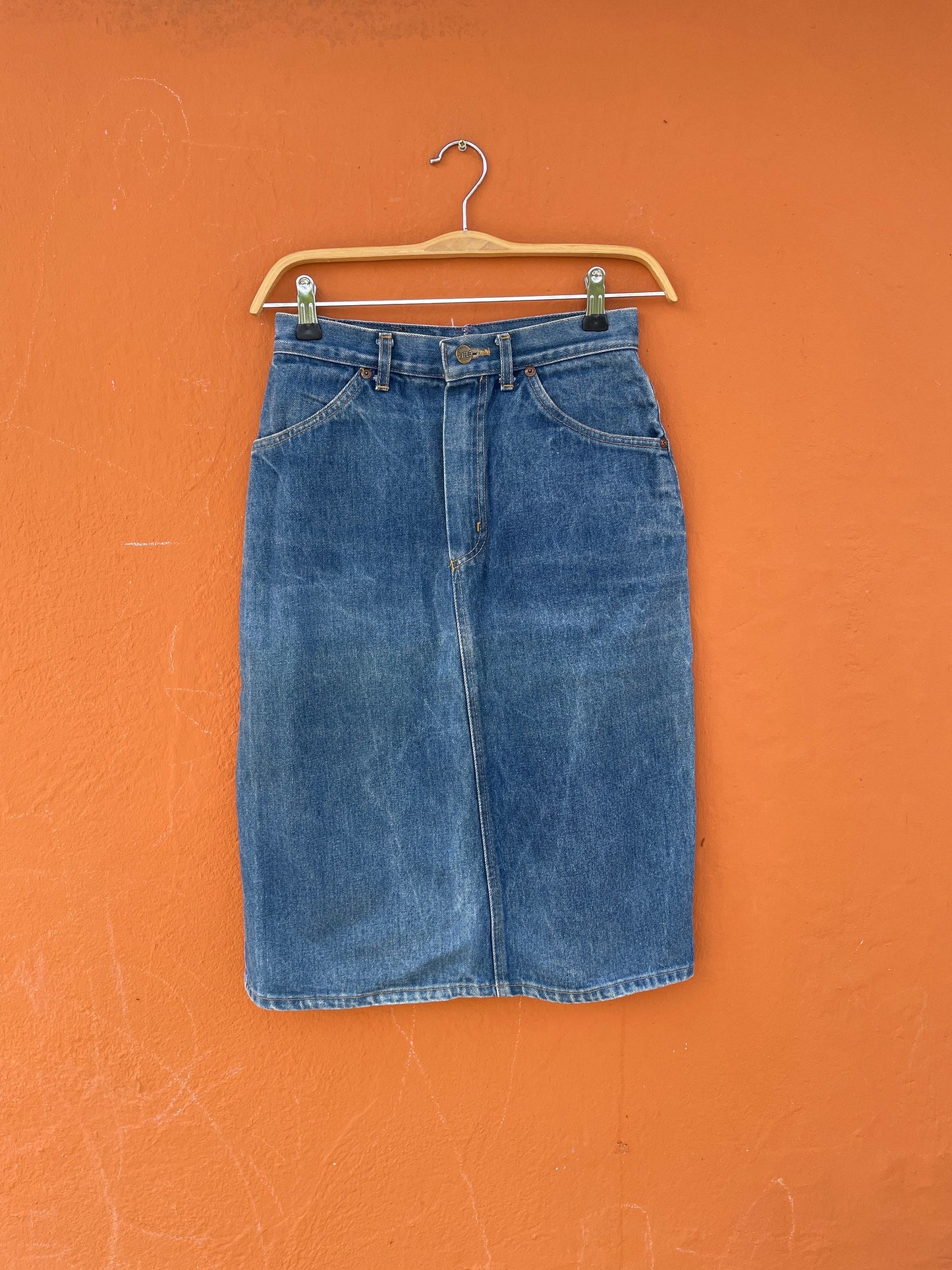 Vintage High Waist Denim Skirt by Rifle, Classic Blue Jean Skirt, 80s 90s Fashion, Size Small