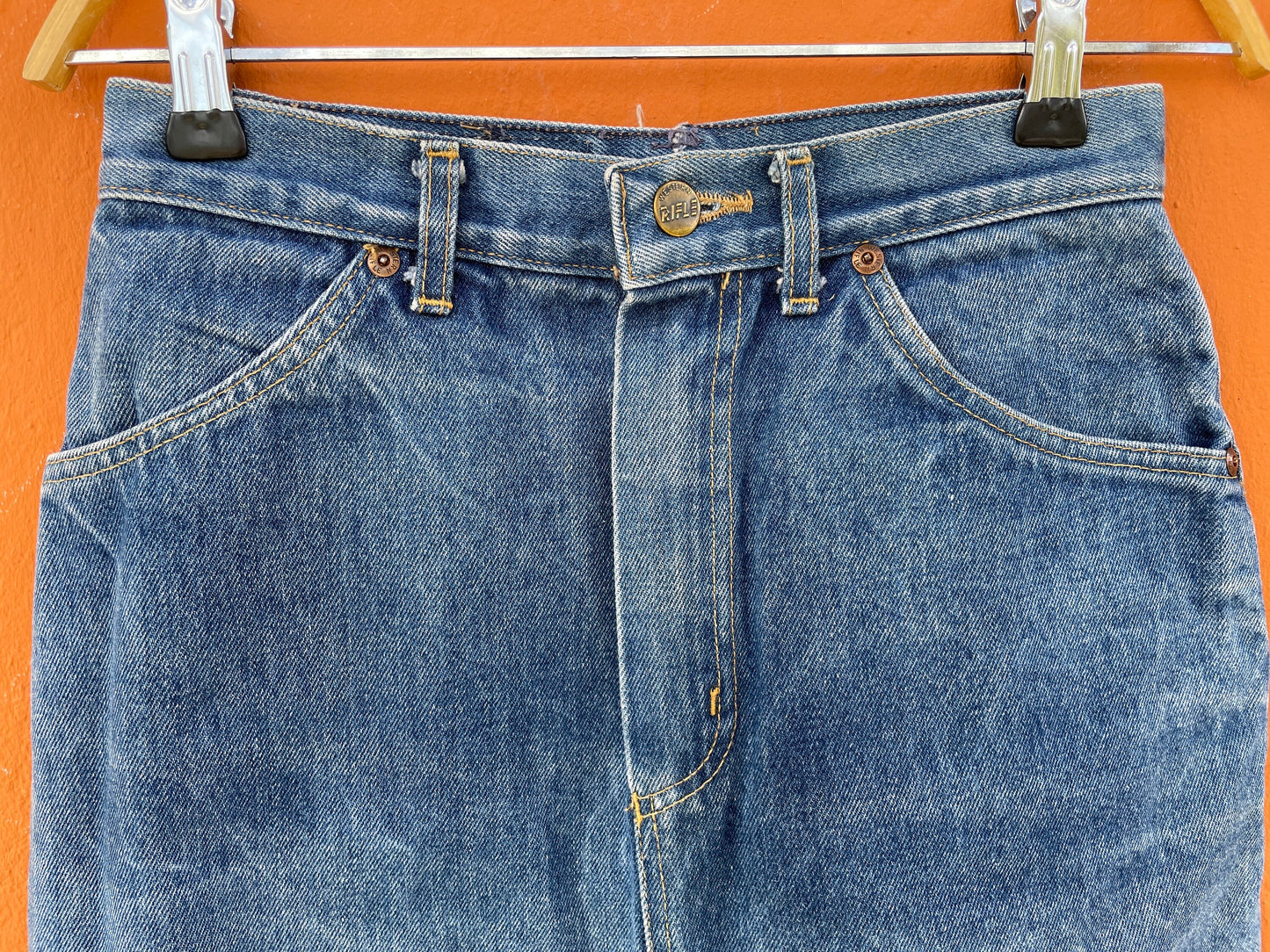 Vintage High Waist Denim Skirt by Rifle, Classic Blue Jean Skirt, 80s 90s Fashion, Size Small