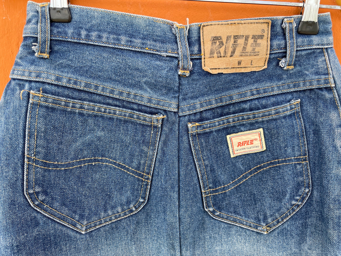 Vintage High Waist Denim Skirt by Rifle, Classic Blue Jean Skirt, 80s 90s Fashion, Size Small