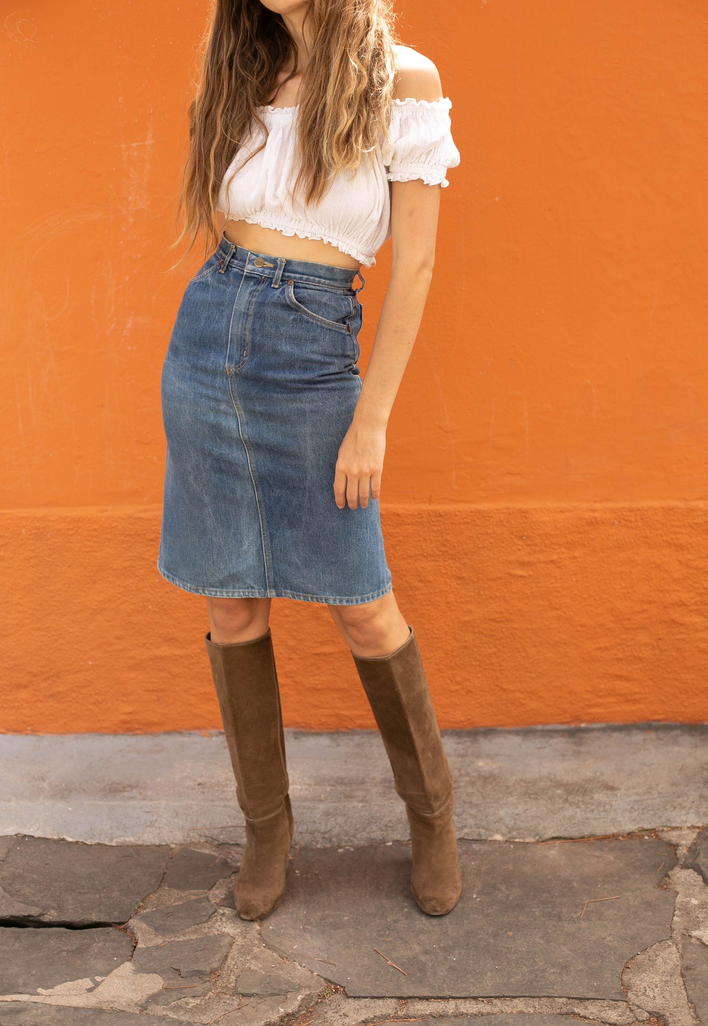 Vintage High Waist Denim Skirt by Rifle, Classic Blue Jean Skirt, 80s 90s Fashion, Size Small