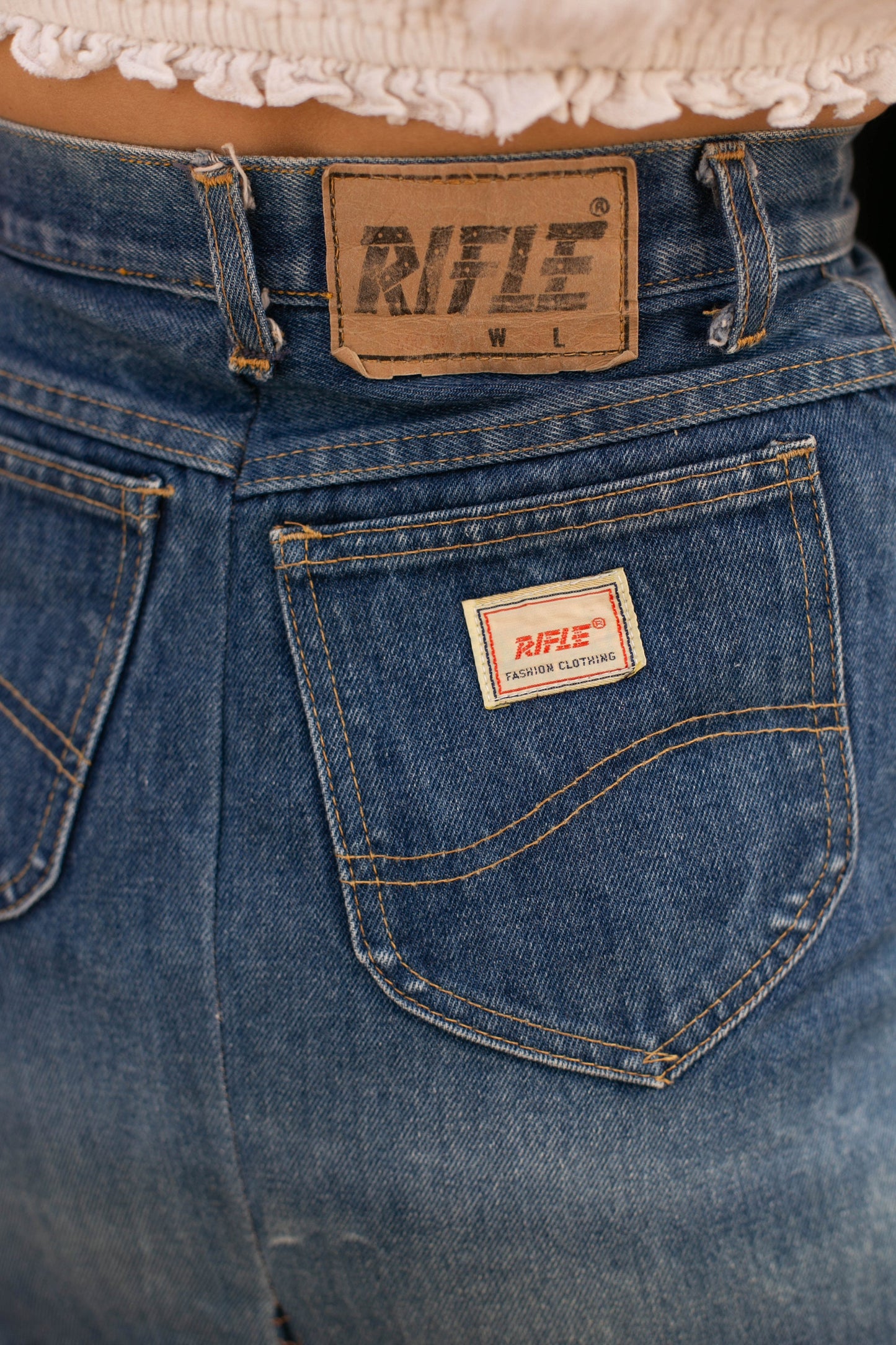 Vintage High Waist Denim Skirt by Rifle, Classic Blue Jean Skirt, 80s 90s Fashion, Size Small