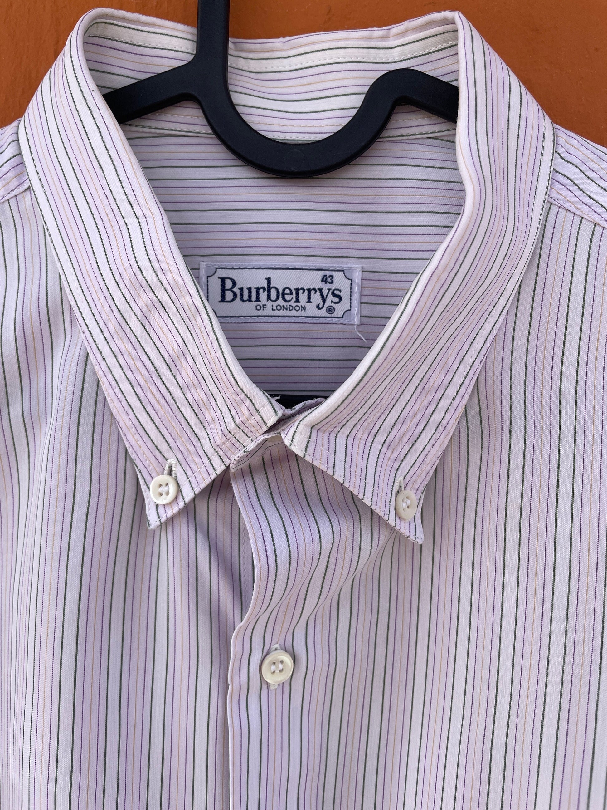 Vintage Burberrys London Men's Oxford Shirt - Striped Pink, Purple, Green