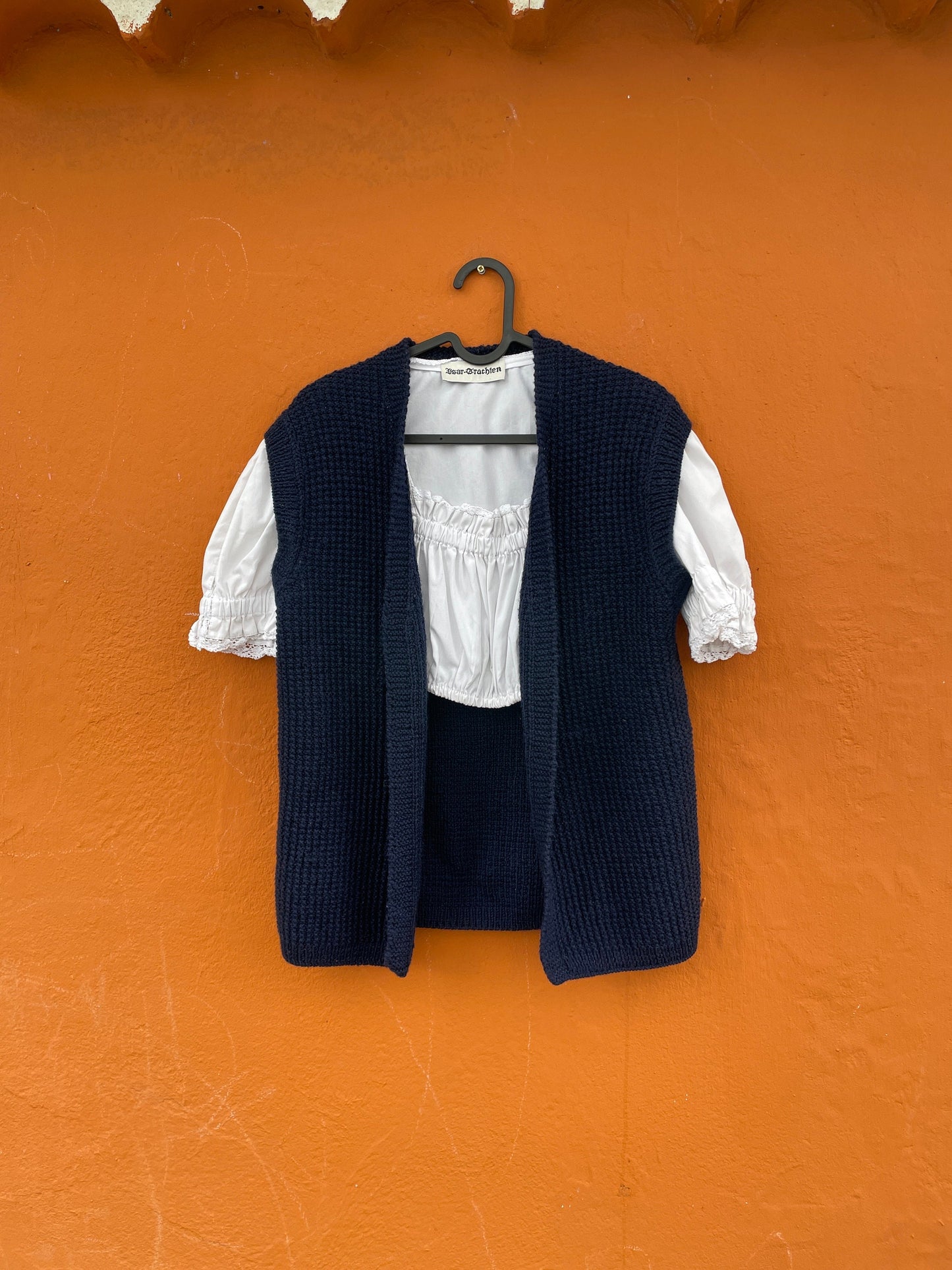 Vintage Navy Blue Hand-Knit Cardigan — back view