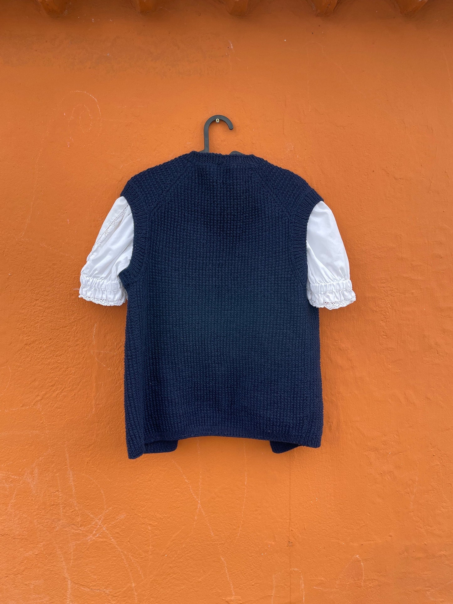 Vintage Navy Blue Hand-Knit Cardigan — additional view 6