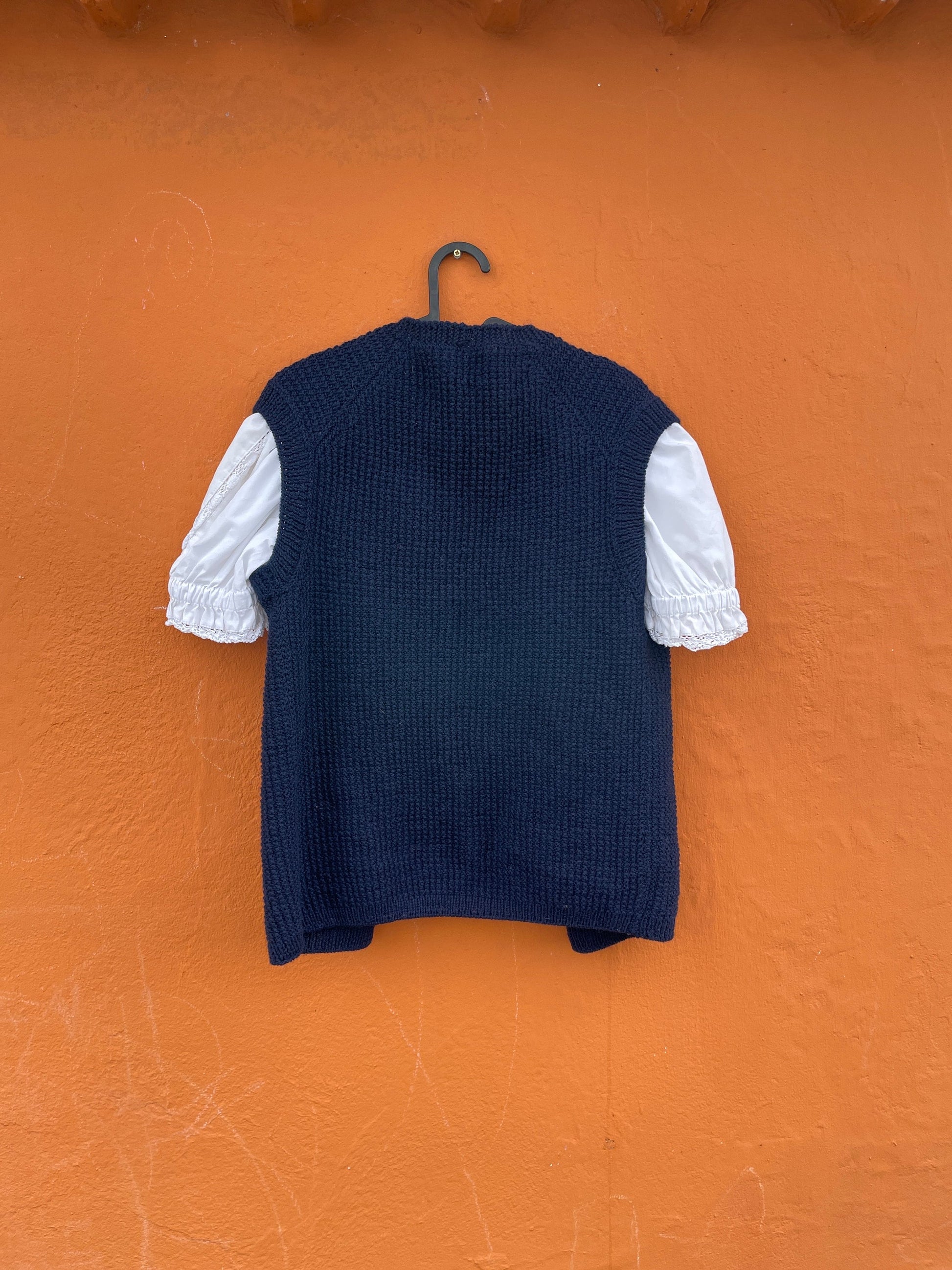 Vintage Navy Blue Hand-Knit Cardigan — additional view 6